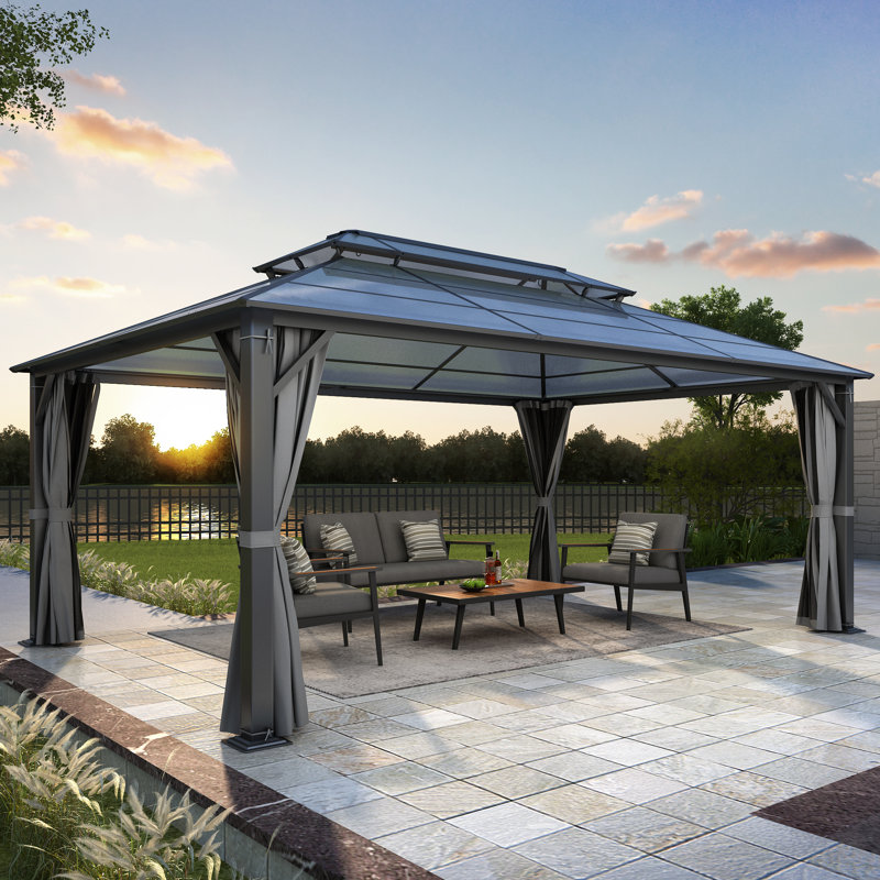 12 ft. W x 16 ft. D Aluminum Patio Polycarbonate Double Roof Gazebo, 12ft W x 16ft D