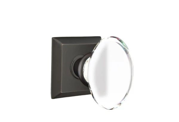 Ensemble de mortaise intérieure Emtek avec rosette Quincy et bouton de verre Hampton (LH), Bronze frotté à l'huile