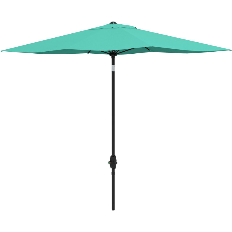 Parasol rectangulaire à abat-jour rectangulaire 6,5 'x 10' avec manivelle et inclinaison sans effort, parasol sarcelle pour patio, housse de protection 50+, facile à utiliser,