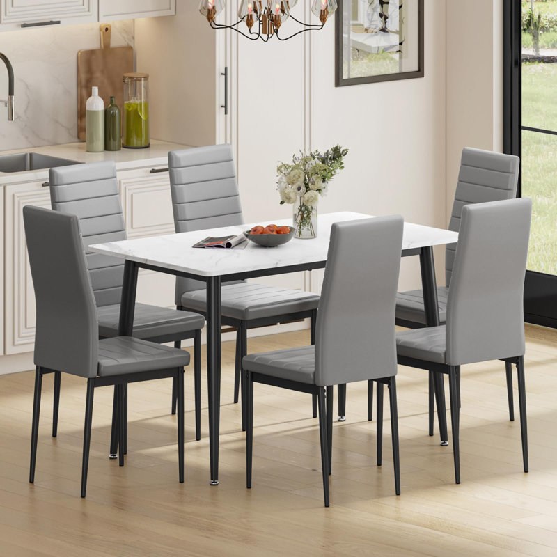 6 - Person Dining Set, White, Grey