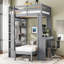 Lit superposé double TG / double avec lit inférieur démontable et bureau, structure en bois massif avec tablettes intégrées et garde-robe, convertible en lit mezzanine, gris-1200564436