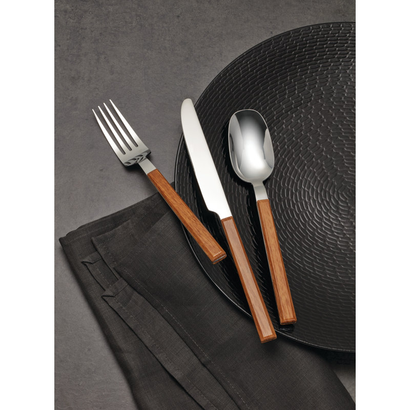 Henley Medium Wood and Stainless Steel 16-Piece Flatware Set