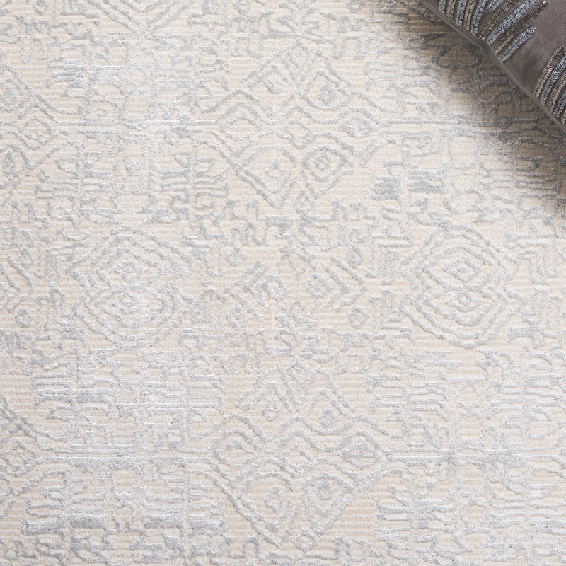 Tapis en polyester / viscose abstrait tissé à la machine en gris / ivoire, Rectangle 9 pi x 12 pi