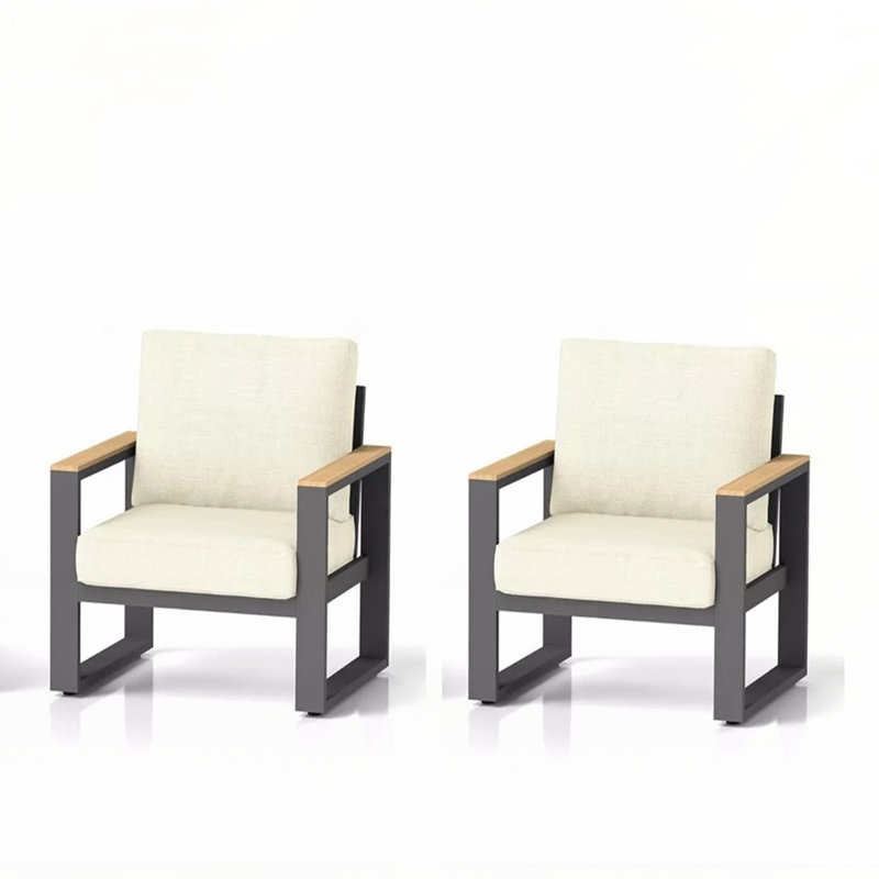 Ensemble de 2 fauteuils de patio en aluminium toutes saisons avec coussins épais et structure durable, Beige