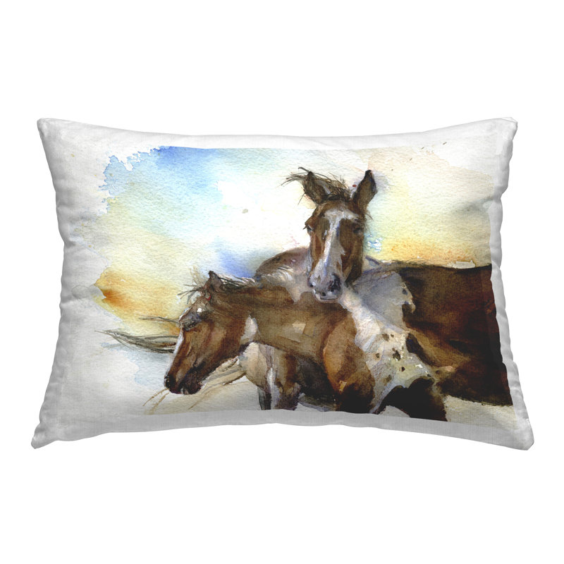 Coussin décoratif imprimé d'aquarelle Brown Horses par John Keeling