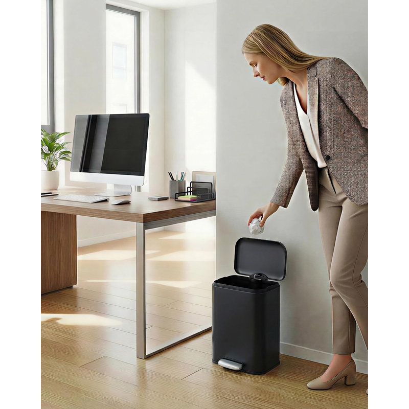 Poubelle à pédale en acier inoxydable 3,2 gallons, bac rectangulaire de 12 L, couvercle à fermeture douce, finition résistante aux empreintes digitales