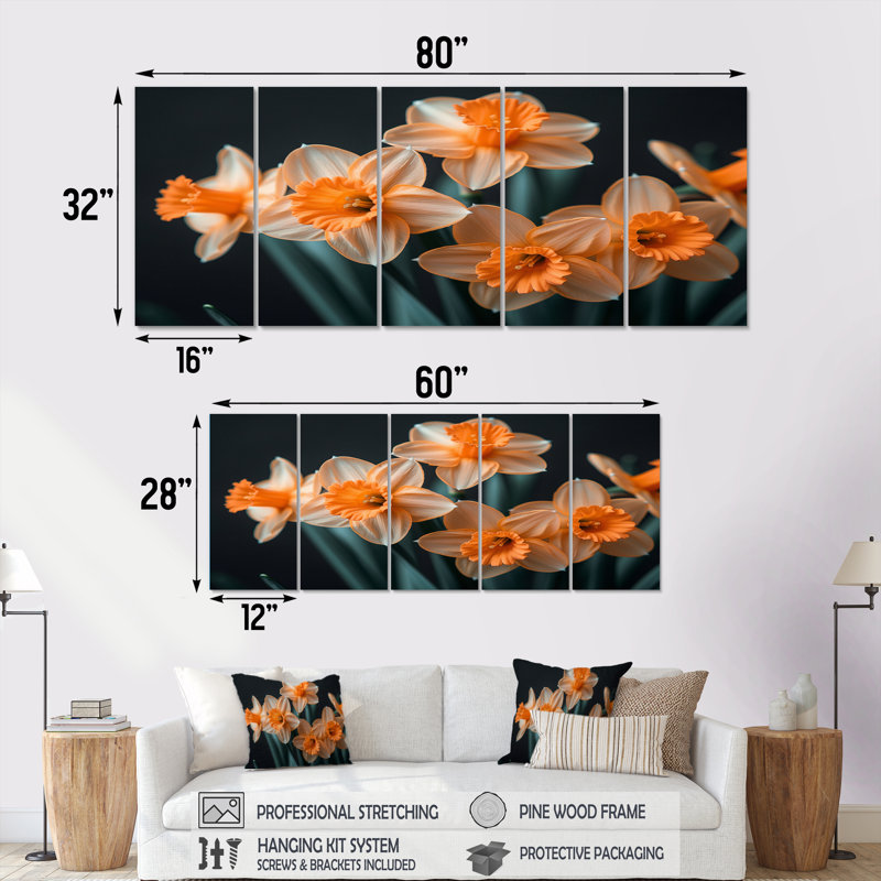 Gaige - Jonquilles, ensemble d'art sur toile, H 32 po x l 80 po