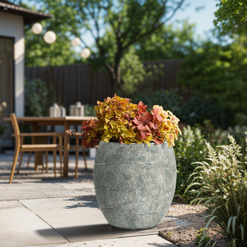 Rustic Distressed  Multi-Color Cement Round Planter, Indoor and Outdoor, 15.9" H x 15.4" W x 15.4" D