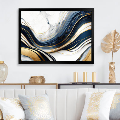 Abstract Geode Waves Blue and Gold III - Print on Canvas