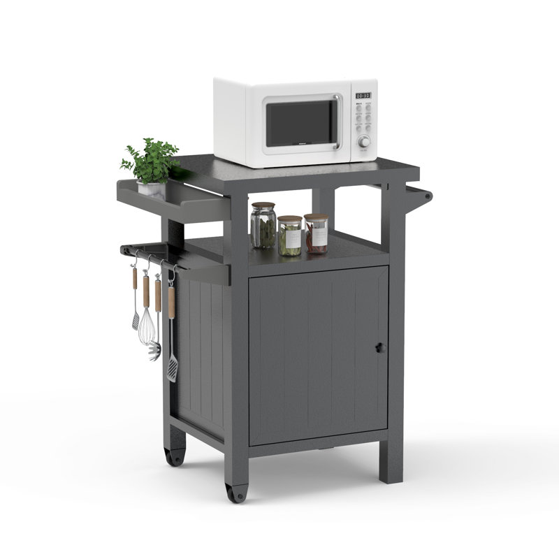 Metal Grill Carts Outdoor with Storage and Wheels, Dark Gray