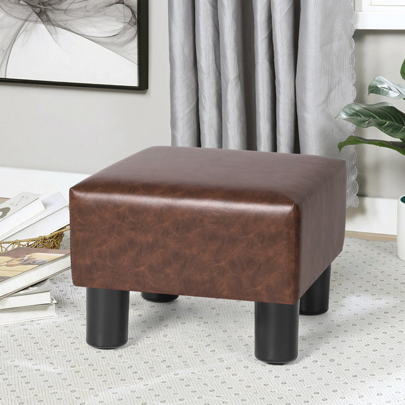 Repose-pieds carré en similicuir de 12,6 po de largeur, Simili cuir brun foncé