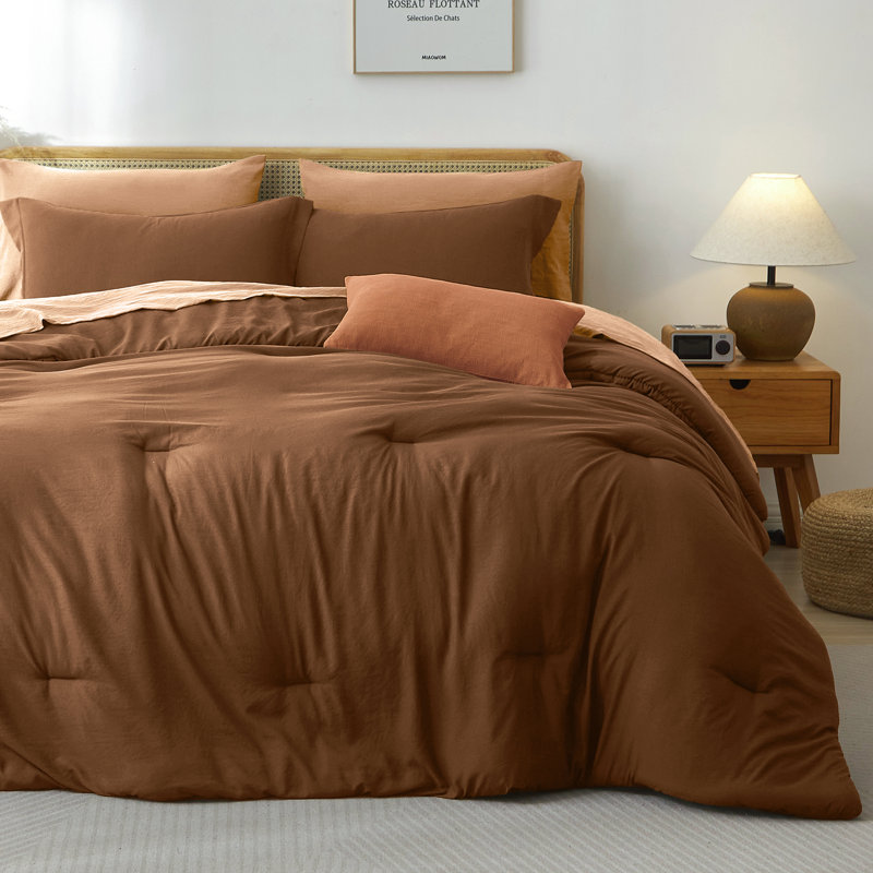 Ensemble de couette prélavée Suncomfy pour lit king, 7 pièces, bleu marine, Très grand lit, Navy Blue