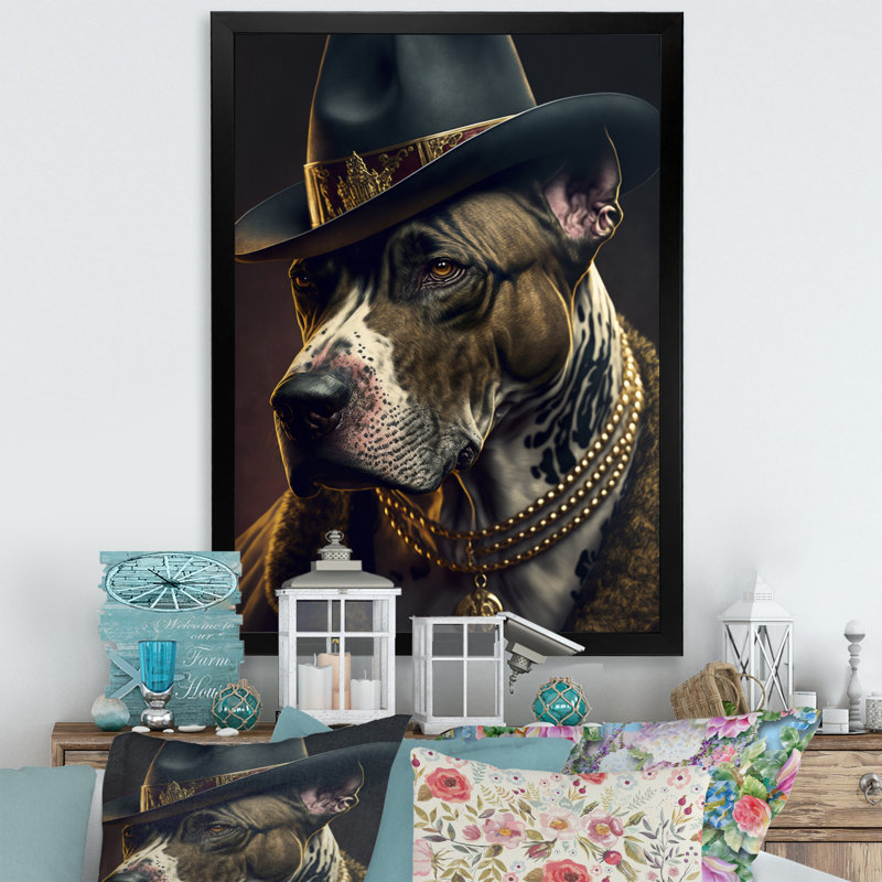 «Mafia Pitbull II», reproduction sur toile, Cadre photo noir, L 24 po x H 32 po