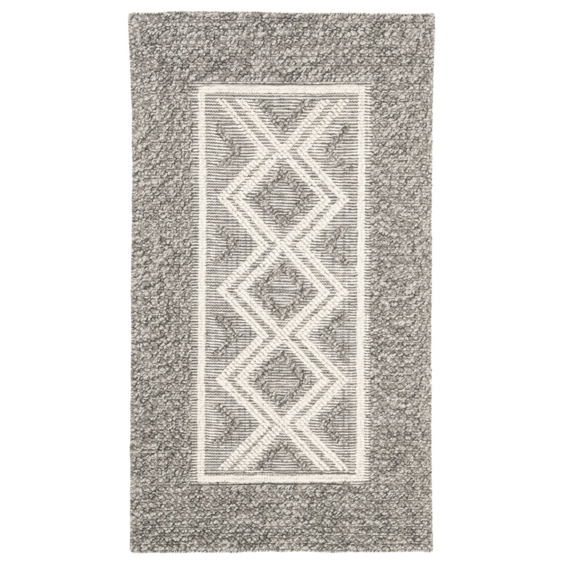 Tapis en laine / coton tissé à la main Caper en ivoire / gris, Rectangle 2 pi 3 po x 4 pi