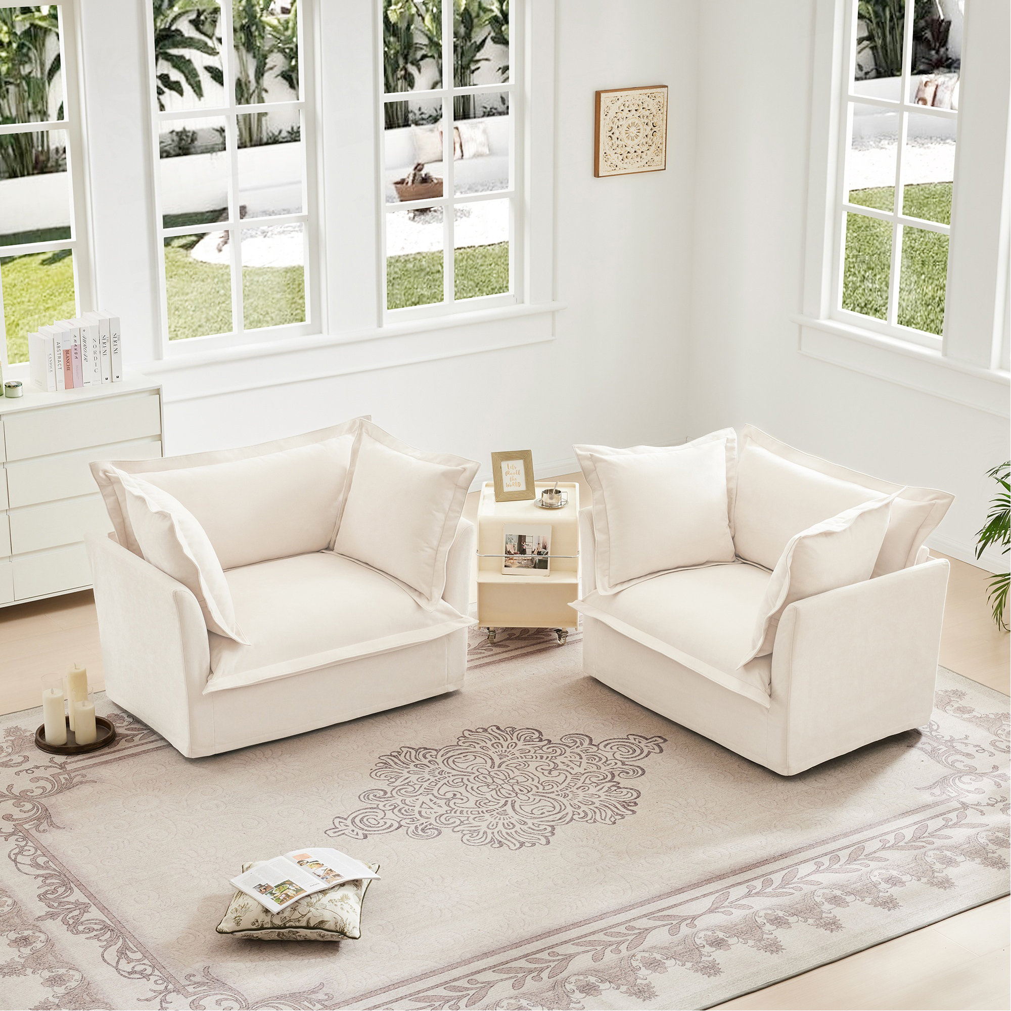 Latitude Run® Set Of 2 Armchairs,Deep Seat Accent Chair Set For Living ...