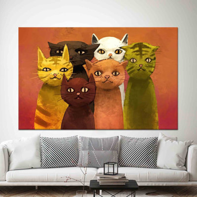 Toile abstraite abstraite chats en verre trempé: impression d'art moderne félin, 1P