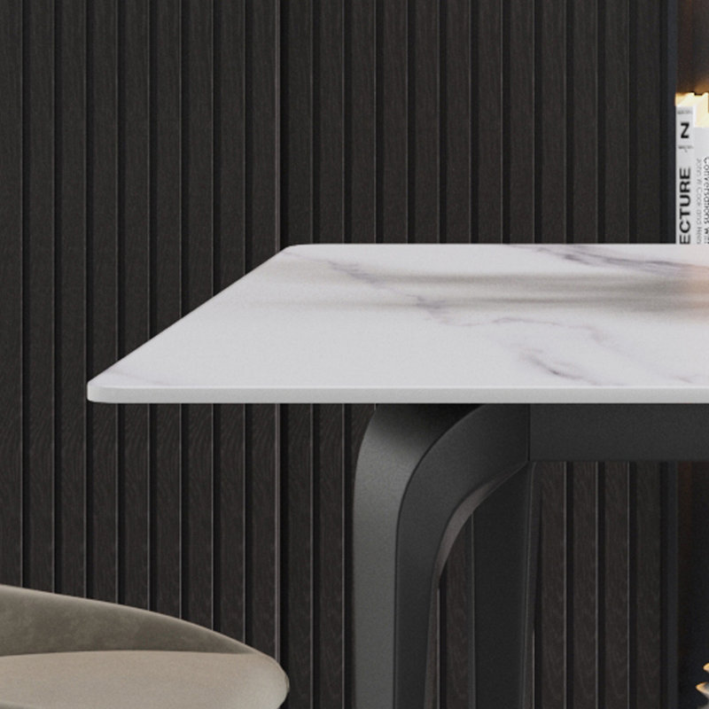 Eaimor Stone Top Metal Base Dining Table, White, 29.53"H x 63"W x 35.43"D, Black
