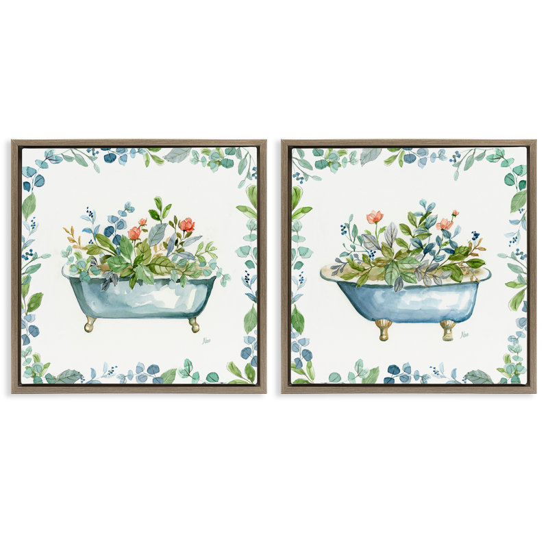 Charmant ensemble de 2 fleurs flottantes encadrées par Nan, H 25 po x l 25 po, Cadre flottant brun