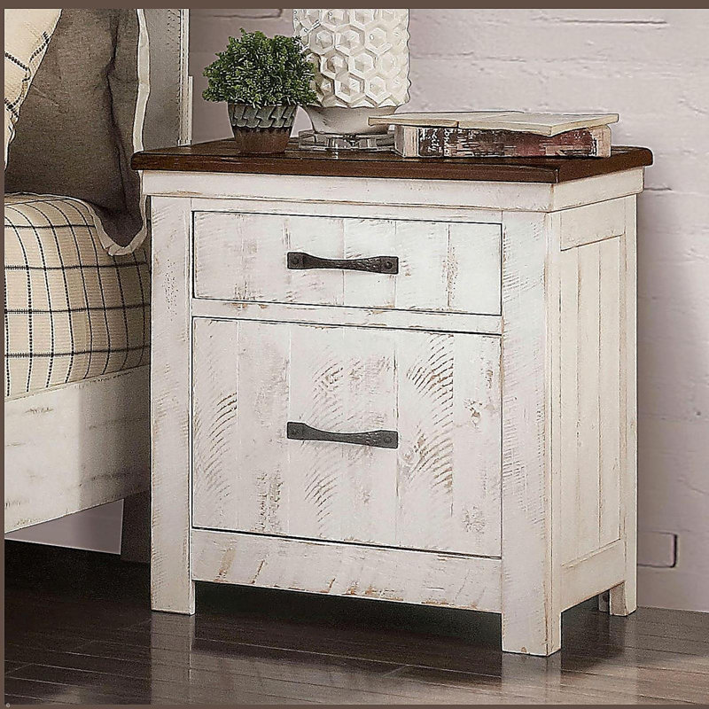 Table de chevet en bois massif vieilli 1pc