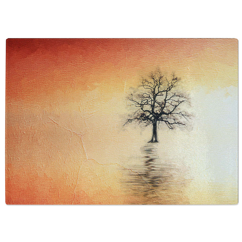 Tempered Glass Tree Reflection at Sunset in Abstract Cutting Board, 28.5 cm W x 20 cm L