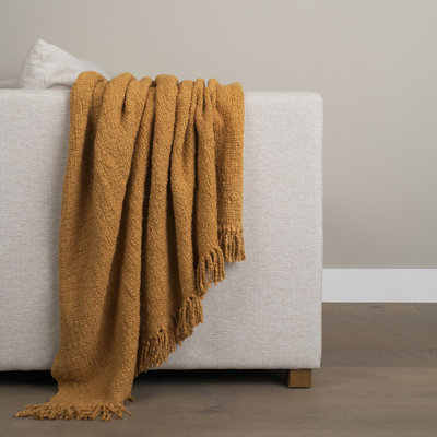 Jeté en coton tissé moutarde Kambal