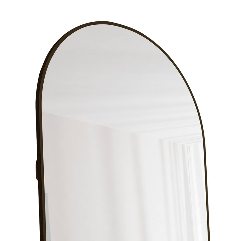 Floor Mounted Full-Length Mirror – Aluminum Alloy Metal Frame Arched Wall Mirror, Black, 65" x 23"