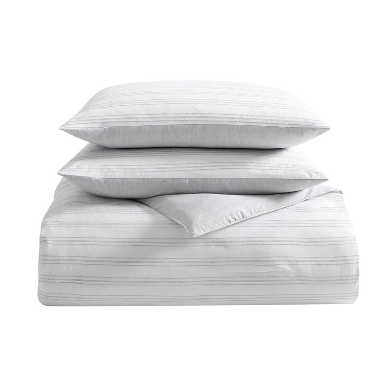 Easy Eco Cotton Blend Reversible Comforter Set, Gray, Queen Comforter + 2 Shams