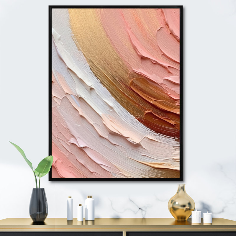 «Peach and Gold Spiral Radiance - Abstract Spirals», art mural, H 32 po x l 24 po x P 1 po, Cadre flottant noir