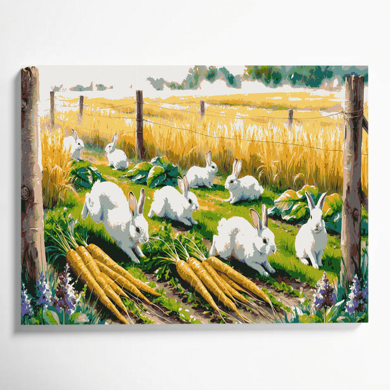 «Farm Rabbits», art mural sur toile brune, H 11 po x l 14 po