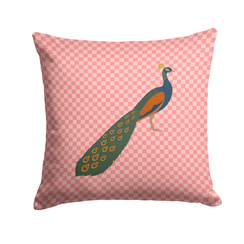 Coussin décoratif d’extérieur peacock paon check, 14 po x 14 po, Rose