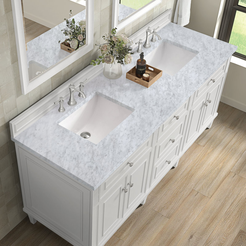 Lorelai 72'' W Double Vanity, Bright White, Carrara White, 8" Widespread