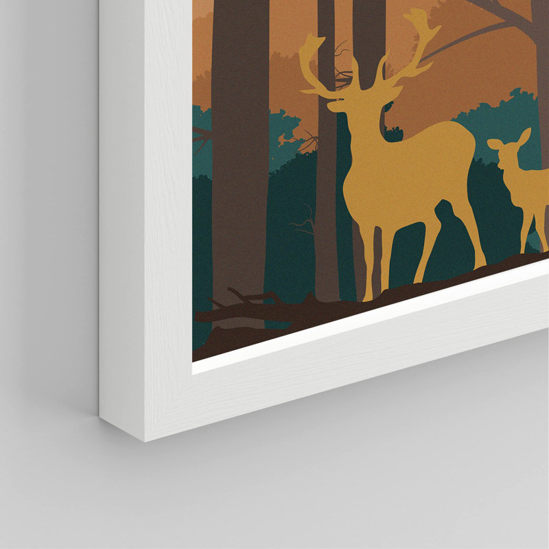 «Mountain Deer Forest», reproduction encadrée sur papier 4 pièces, H 10 po x l 8 po, Blanc