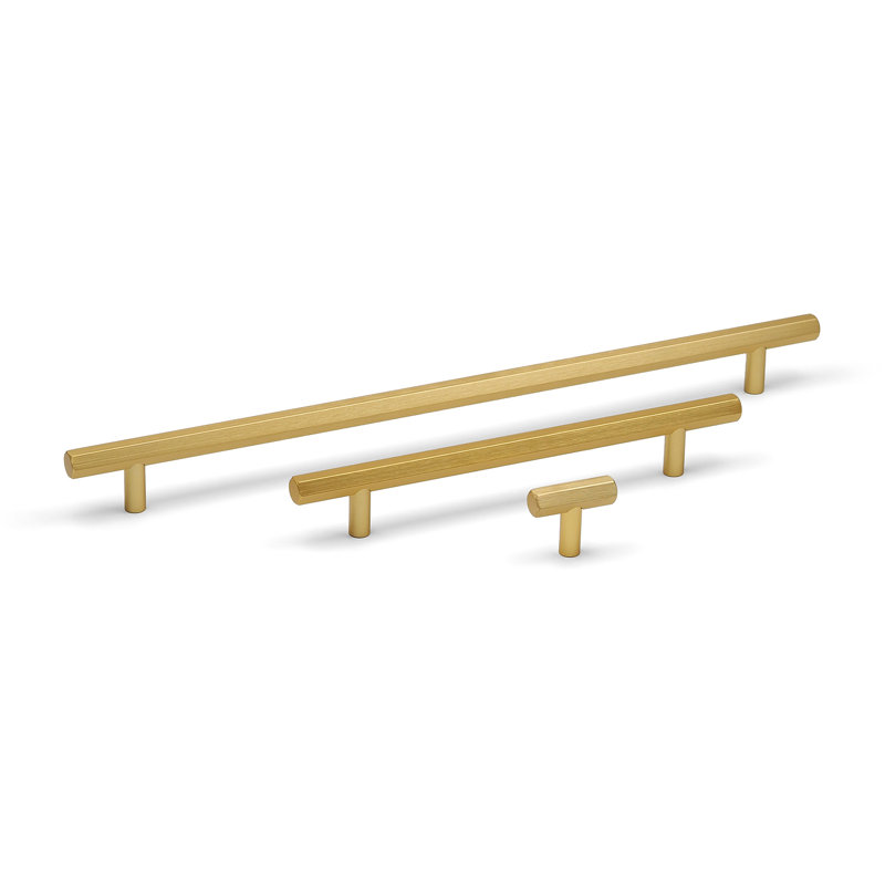 Hexagonal T-Bar Handles in Multiple Finishes, Brushed Brass, 160mm Handle