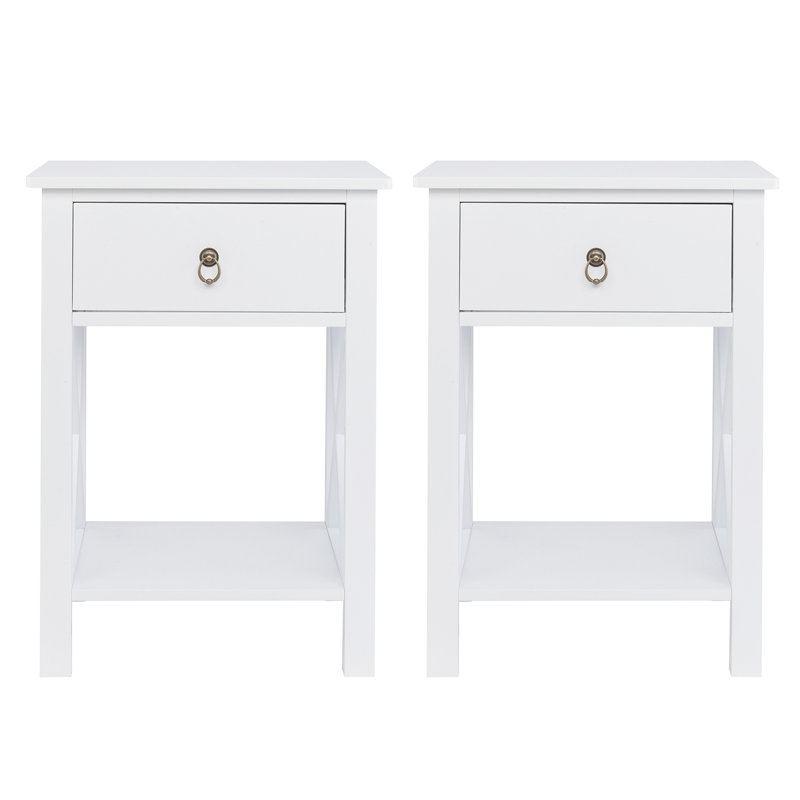 Table de chevet en bois manufacturé Grube, White, 2