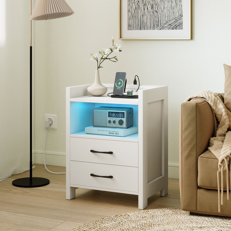 45cm W Manufactured Wood Bedside Table, White