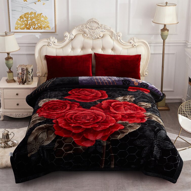 3-Piece Plush Fleece Borrego Comforter Set Soft Warm Thick Sherpa Bed Blanket King in Purple