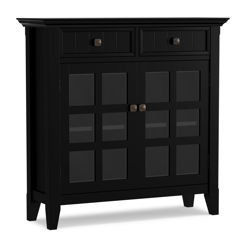 Acadian 36"W Solid Wood Transitional Entryway Storage Cabinet with Drawers, Glass Doors and Adjustable Shelves, Black