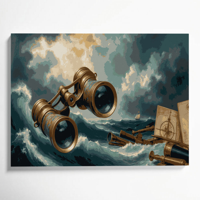 «Nautical Jumelles», art mural sur toile noire, H 11 po x l 14 po