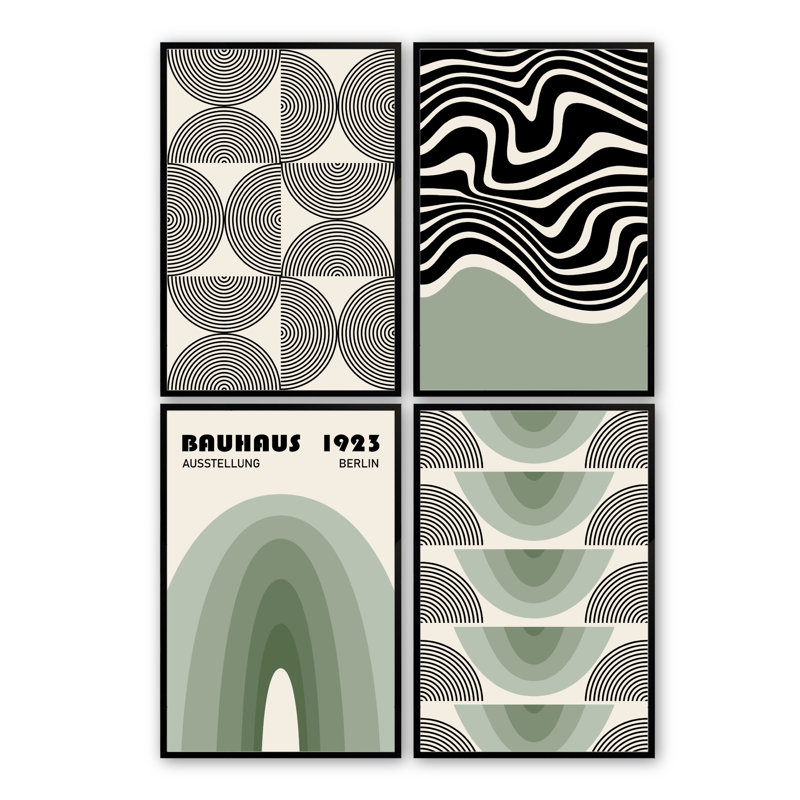 Modernist Quartet, reproduction de cadre mural 4 pièces, Noir satiné, H 15,5 po x l 12,5 po x P 1 po