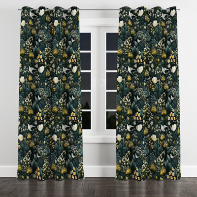 Green Forest Botanical Pattern III - Bohemian Velvet Grommet Curtain - Room Darkening - 1 panel