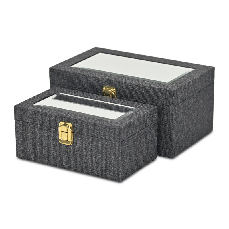 Aiyanna 2 Piece Fabric Decorative Box Set, Dark Gray