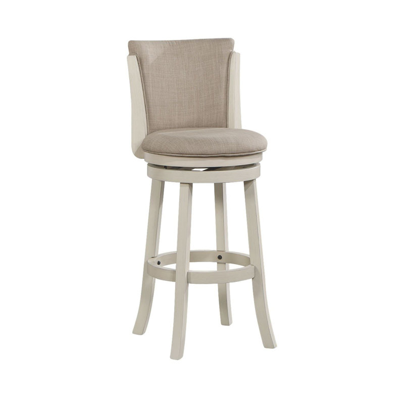 Upholstered Counter Stool with Solid Wood Frame, Counter Stool (29" Seat Height) , Beige Fabric/White Frame