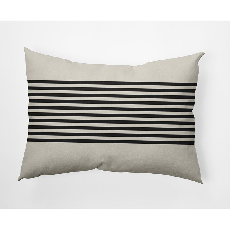Striped Outdoor Reversible Throw Pillow, 14" x 20", Ivory/Charcoal