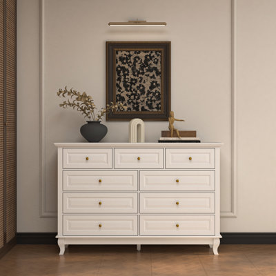 Elegant Traditional Accent Chest With 9 Drawers, Classic Design, And Gold Hardware – Available In White And Black Finish