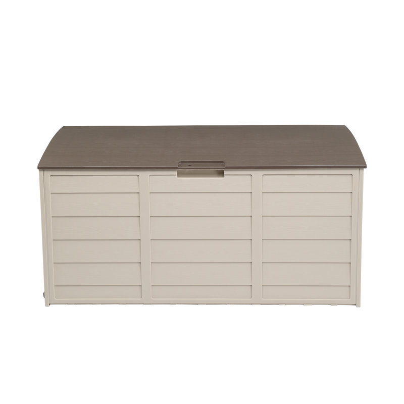 75 Gallon Beige and Brown Lockable Plastic Deck Box with Wheels
