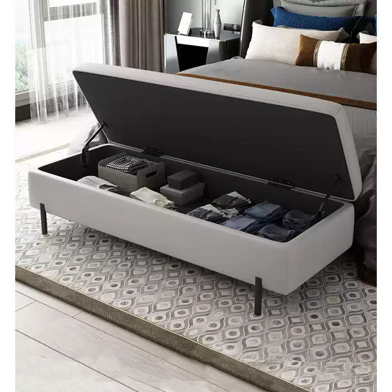 Repose-pieds léger en cuir microfibre rectangulaire luxueux avec rangement, Gris