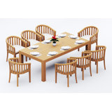 9 Pcs Grade-A Teak Wood Dining Set: 86" Canberra Rectangle Table And 8 Lenong Arm Chairs #11LN1908