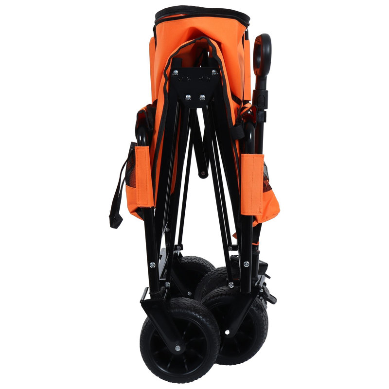 Chariot de chariot pliant convertible 3-en-1 avec banc et rangement - Chariot utilitaire robuste de 500 lb, roues tout-terrain d'une capacité de 180 L pour le camping, la plage, les sports, le jardin, orange