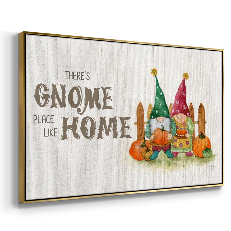 " Gnome Place Like Home ", 27" H x 41" W x 2" D, Gold Floater Framed Canvas