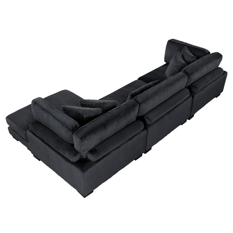 Canapé modulaire 3 pièces Constantino, H 34,5 po x l 135 po x P 70 po, Velours côtelé noir